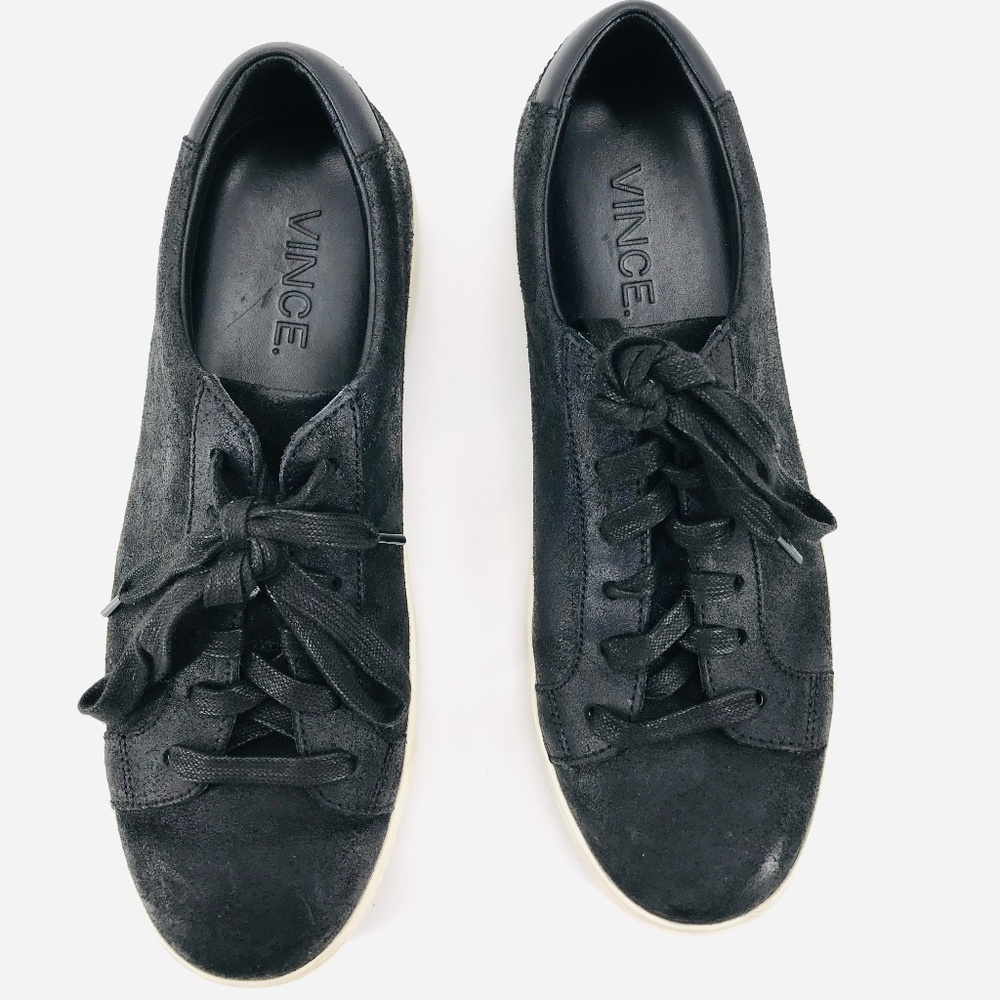 Vince Black Suede Lace Up Sneakers Sz 7 EUC